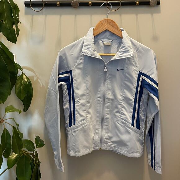Nike Women’s Track Jacket Light Blue White | Y2K Retro Windbreaker Style Size S - Picture 10 of 11